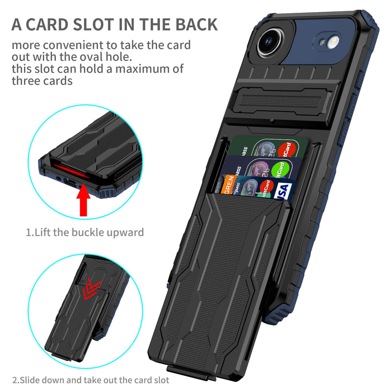 iPhone 17 Air Rugged Case with Card Holder & Kickstand [Navy]