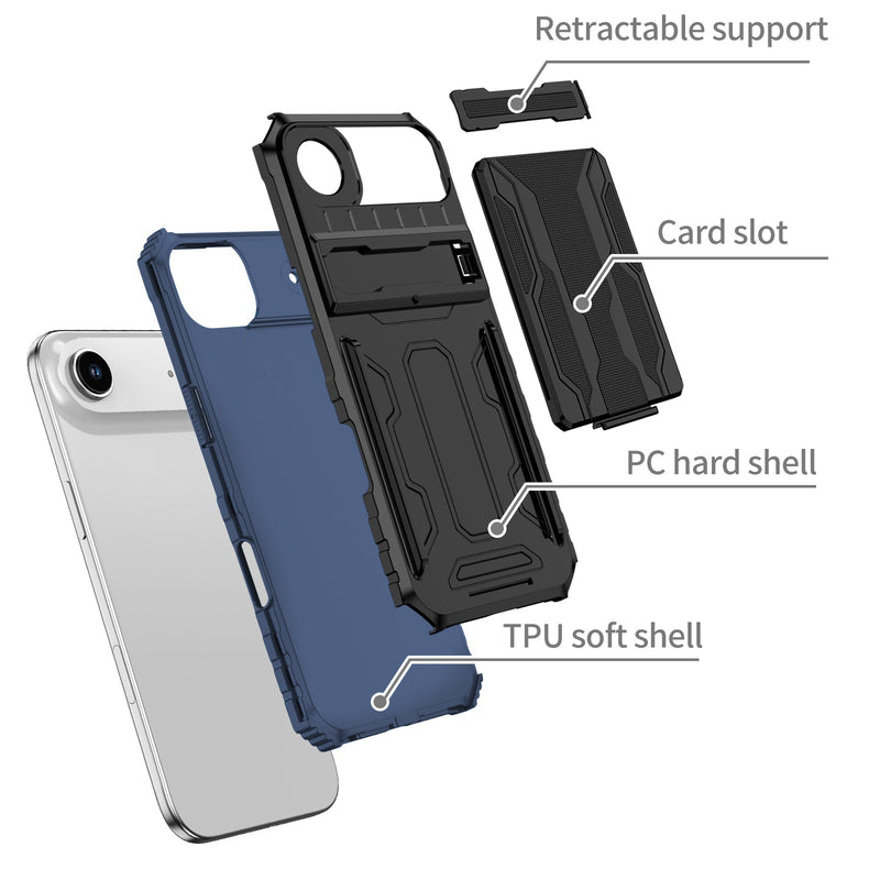 iPhone 17 Air Rugged Case with Card Holder & Kickstand [Navy]