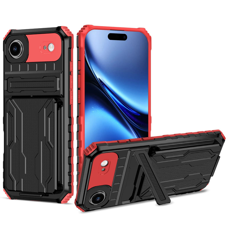 iPhone 17 Air Rugged Case with Card Holder & Kickstand [Red]