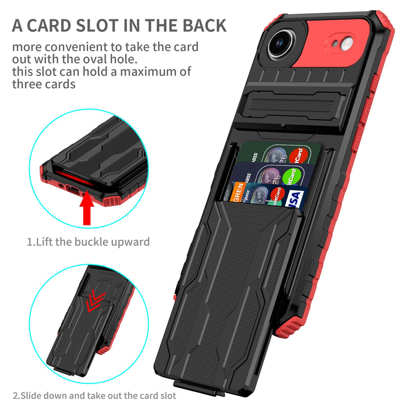 iPhone 17 Air Rugged Case with Card Holder & Kickstand [Red]