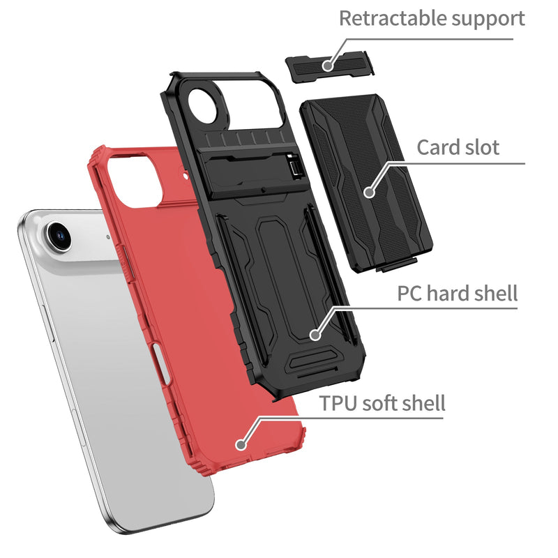 iPhone 17 Air Rugged Case with Card Holder & Kickstand [Red]