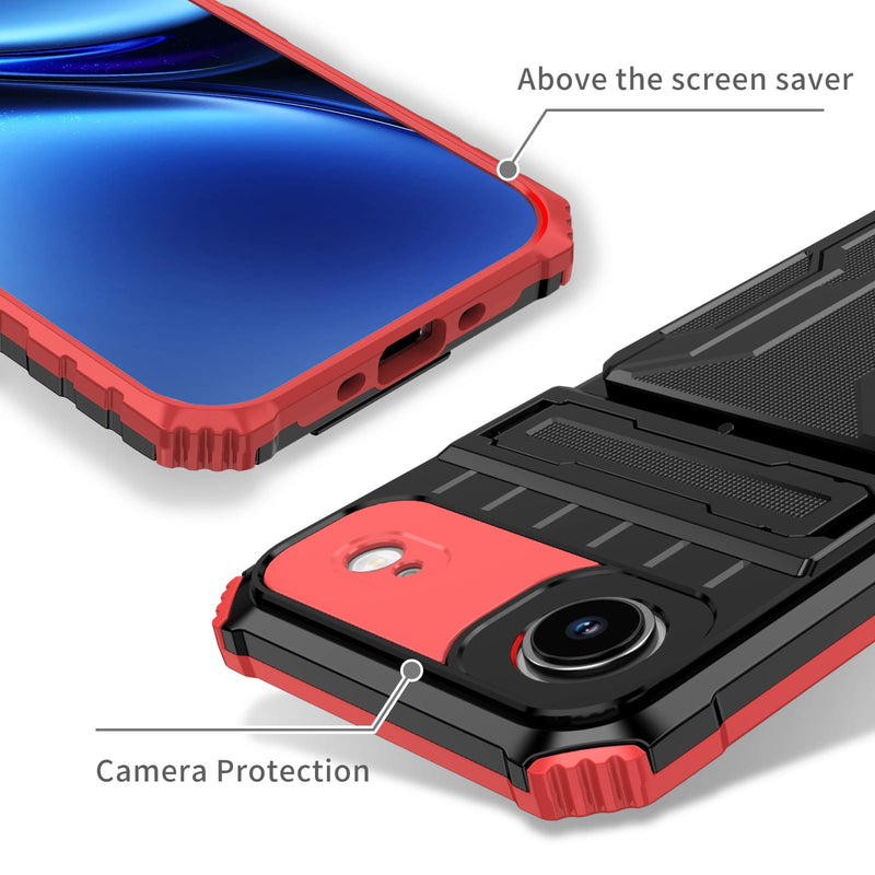 iPhone 17 Air Rugged Case with Card Holder & Kickstand [Red]