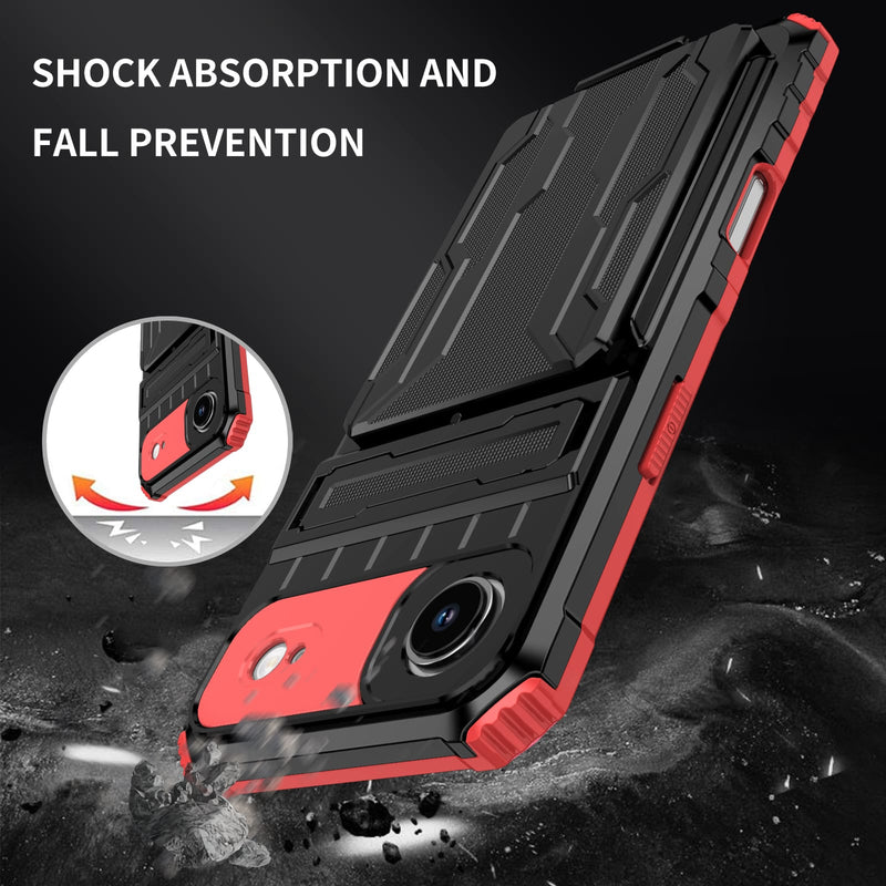 iPhone 17 Air Rugged Case with Card Holder & Kickstand [Red]