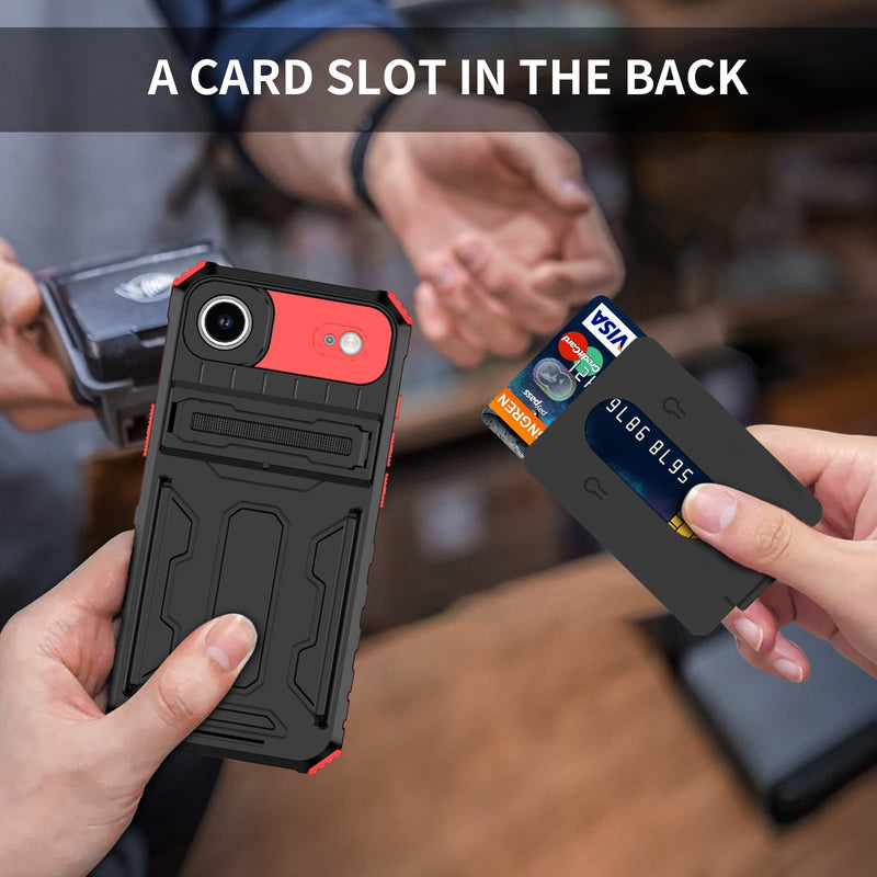 iPhone 17 Air Rugged Case with Card Holder & Kickstand [Red]
