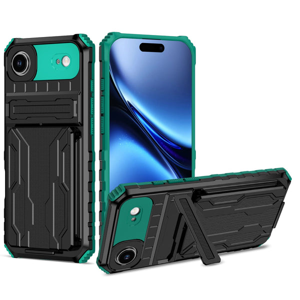 iPhone 17 Air Rugged Case with Card Holder & Kickstand [Teal]