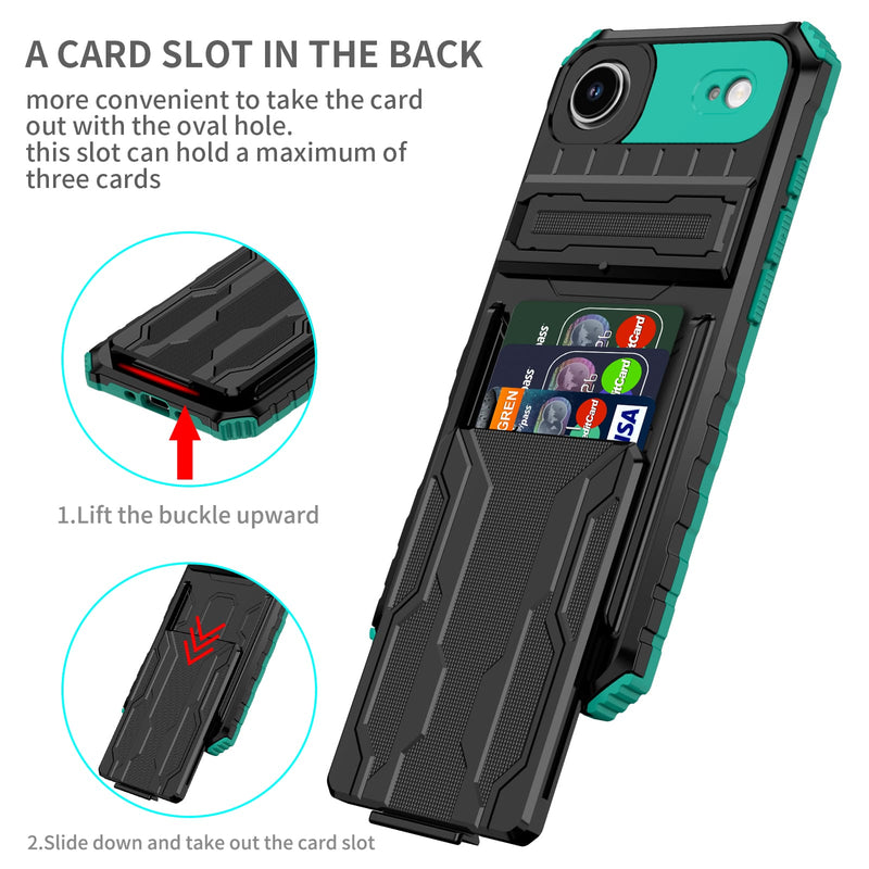 iPhone 17 Air Rugged Case with Card Holder & Kickstand [Teal]