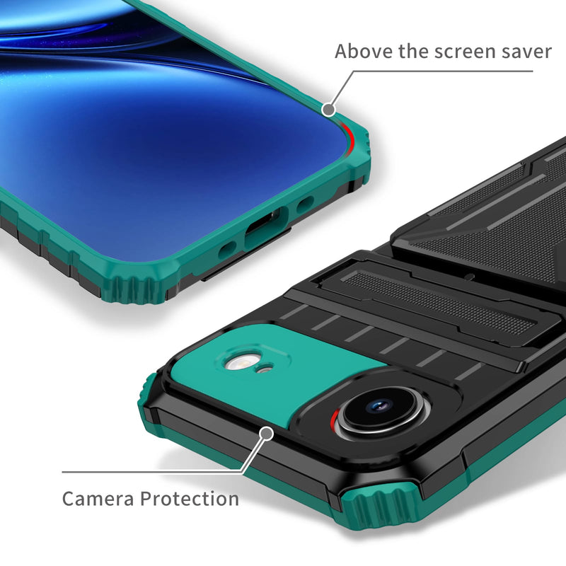 iPhone 17 Air Rugged Case with Card Holder & Kickstand [Teal]