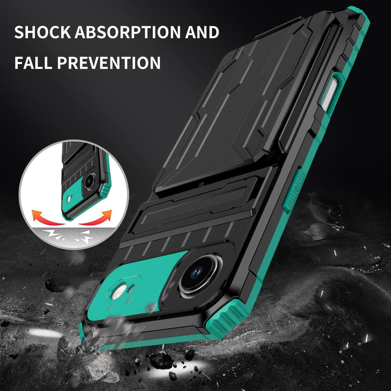 iPhone 17 Air Rugged Case with Card Holder & Kickstand [Teal]