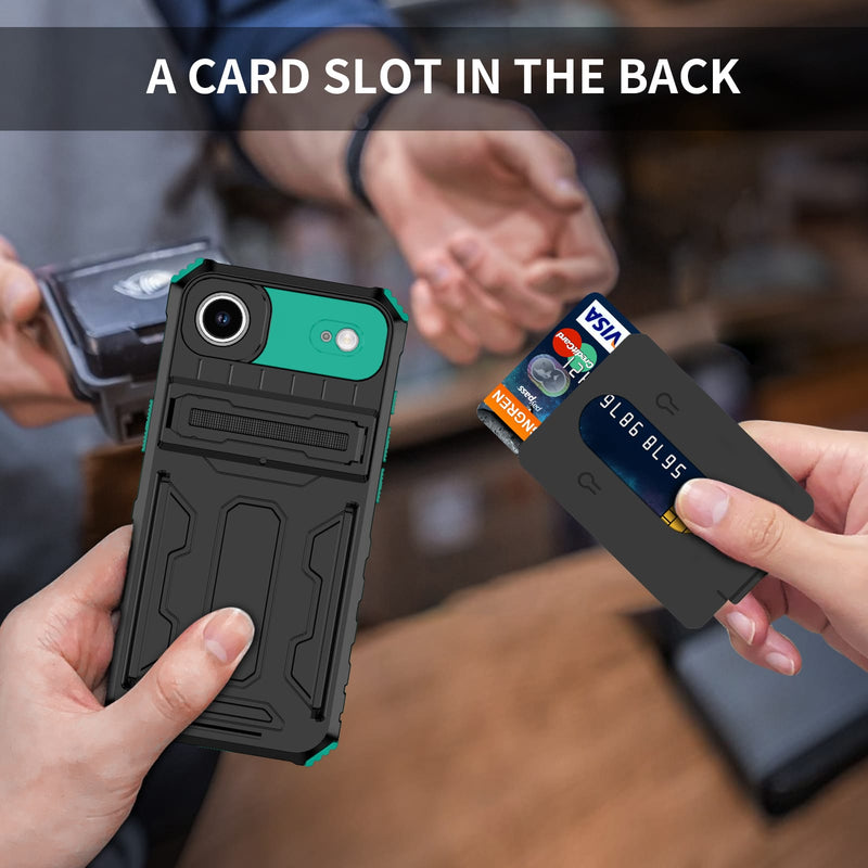 iPhone 17 Air Rugged Case with Card Holder & Kickstand [Teal]