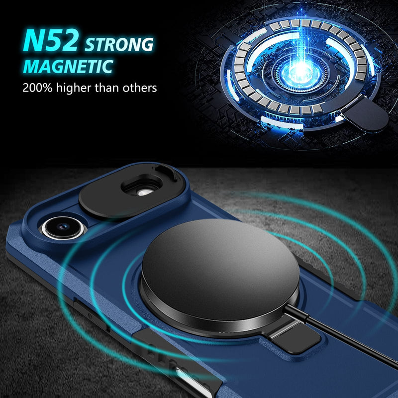 iPhone 17 Air MagSafe Case with Sliding Camera Cover & Ring Stand [Navy]