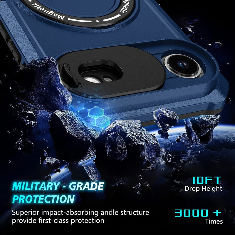 iPhone 17 Air MagSafe Case with Sliding Camera Cover & Ring Stand [Navy]