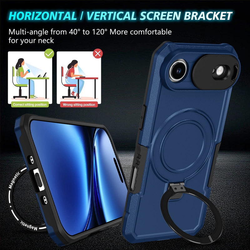iPhone 17 Air MagSafe Case with Sliding Camera Cover & Ring Stand [Navy]