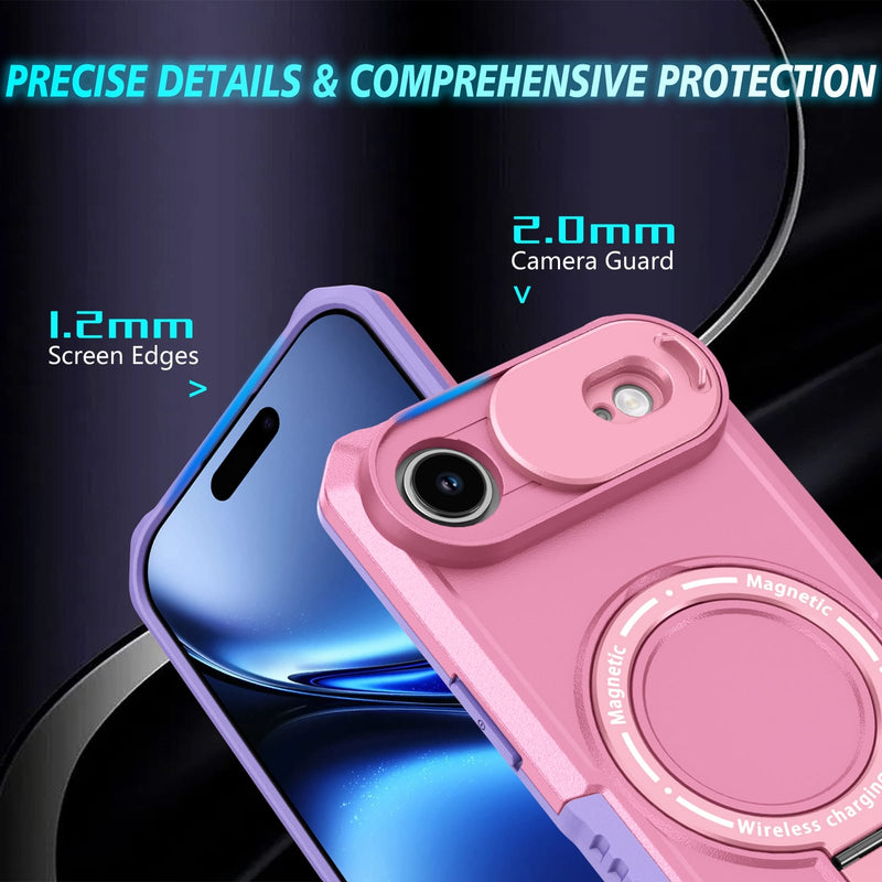 iPhone 17 Air MagSafe Case with Sliding Camera Cover & Ring Stand [PinkWhite]