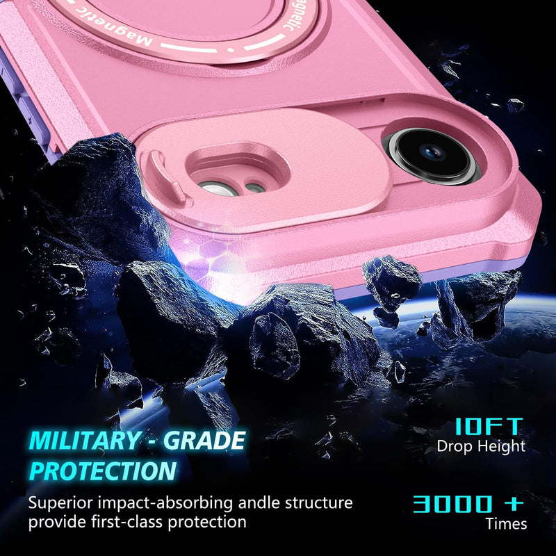 iPhone 17 Air MagSafe Case with Sliding Camera Cover & Ring Stand [PinkWhite]