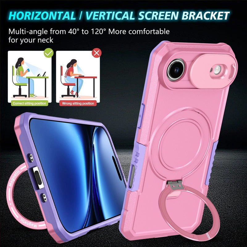 iPhone 17 Air MagSafe Case with Sliding Camera Cover & Ring Stand [PinkWhite]