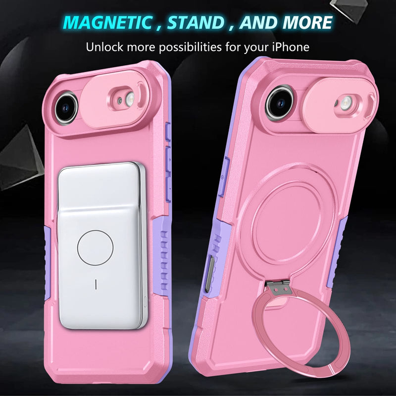 iPhone 17 Air MagSafe Case with Sliding Camera Cover & Ring Stand [PinkWhite]