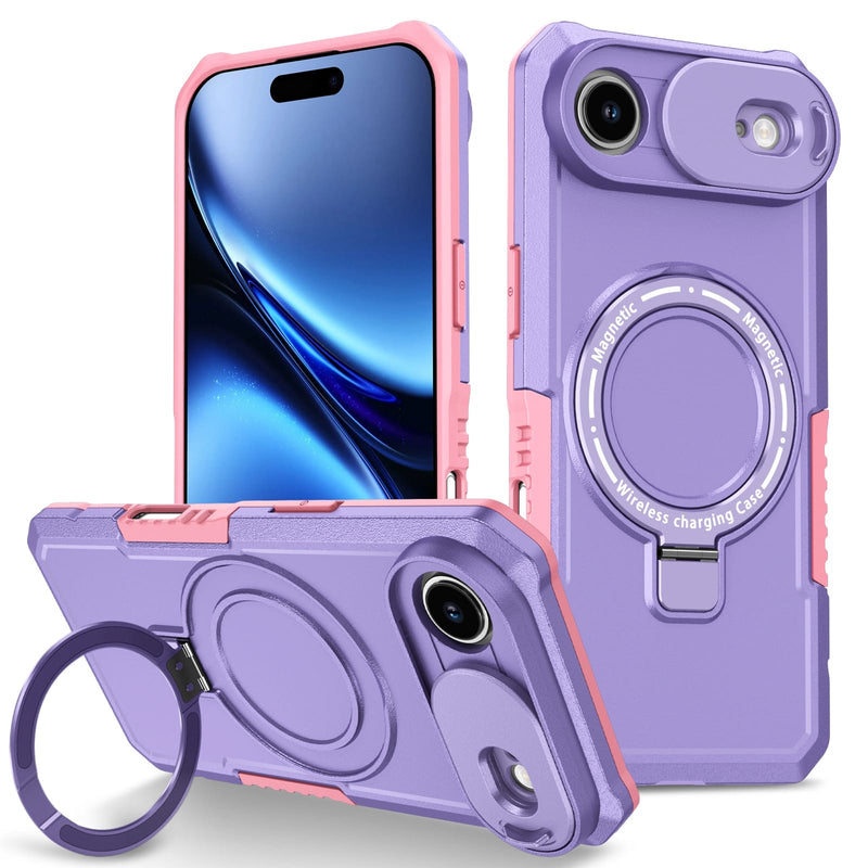 iPhone 17 Air MagSafe Case with Sliding Camera Cover & Ring Stand [Purple]