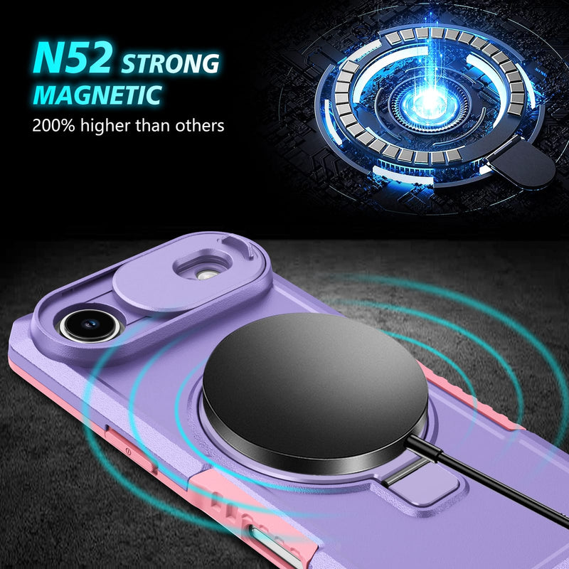 iPhone 17 Air MagSafe Case with Sliding Camera Cover & Ring Stand [Purple]