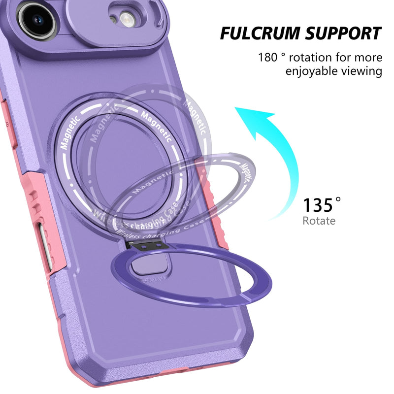 iPhone 17 Air MagSafe Case with Sliding Camera Cover & Ring Stand [Purple]