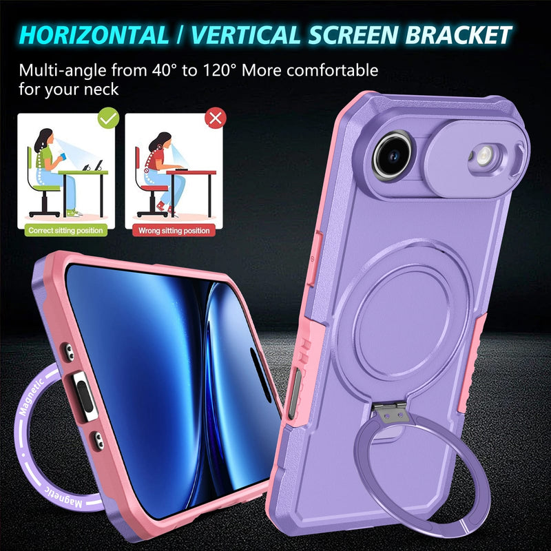 iPhone 17 Air MagSafe Case with Sliding Camera Cover & Ring Stand [Purple]