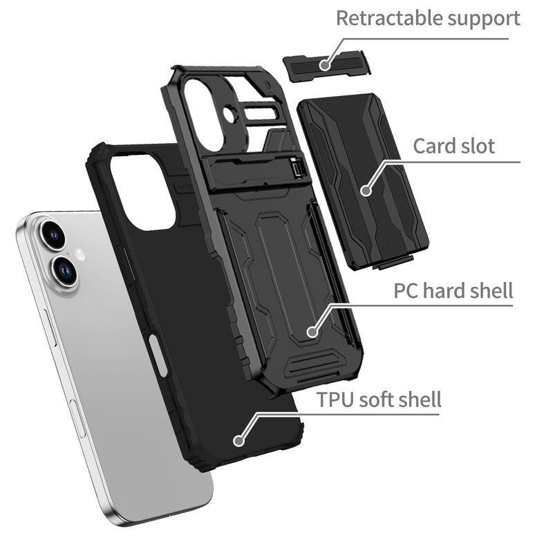 iPhone 17 Rugged Case with Card Holder & Kickstand [Black]