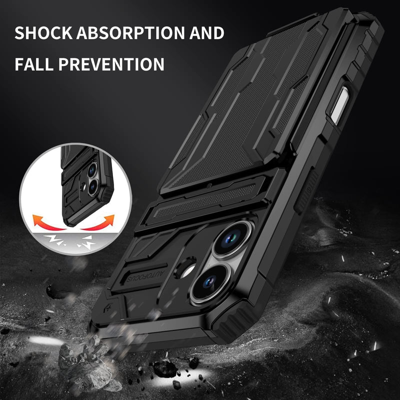 iPhone 17 Rugged Case with Card Holder & Kickstand [Black]