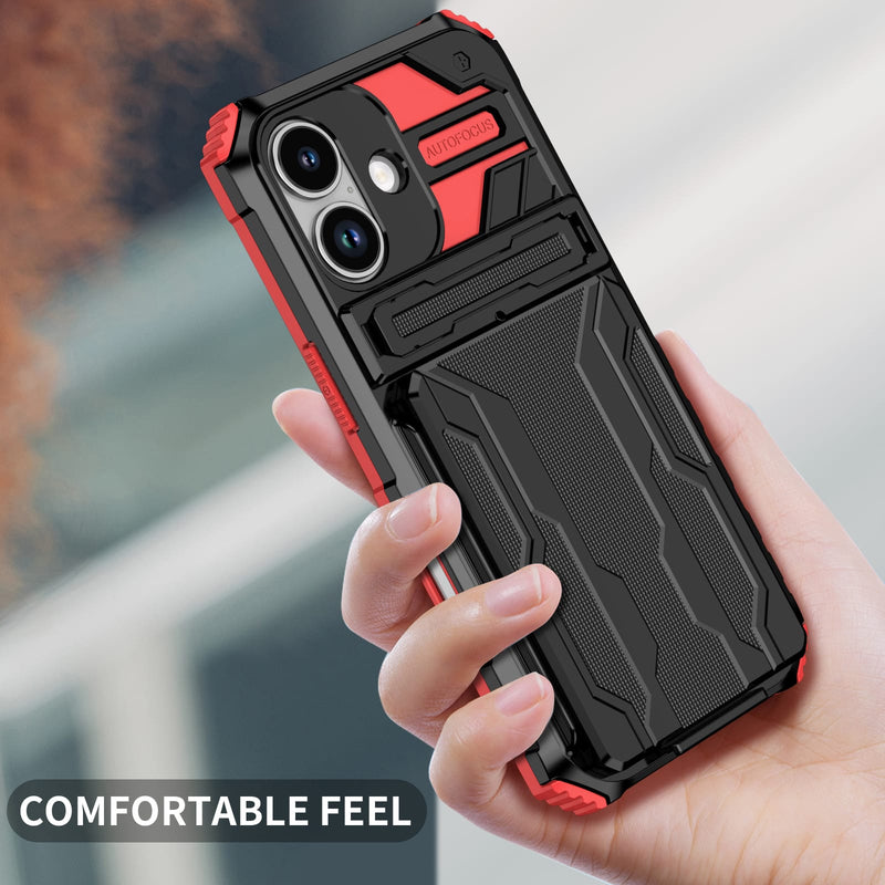 iPhone 17 Rugged Case with Card Holder & Kickstand [Red]