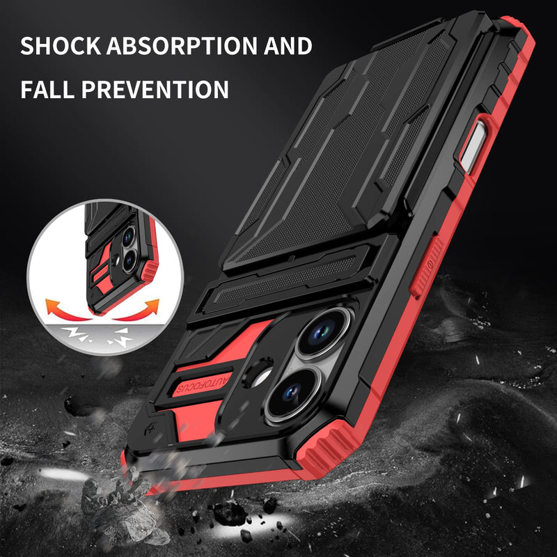 iPhone 17 Rugged Case with Card Holder & Kickstand [Red]