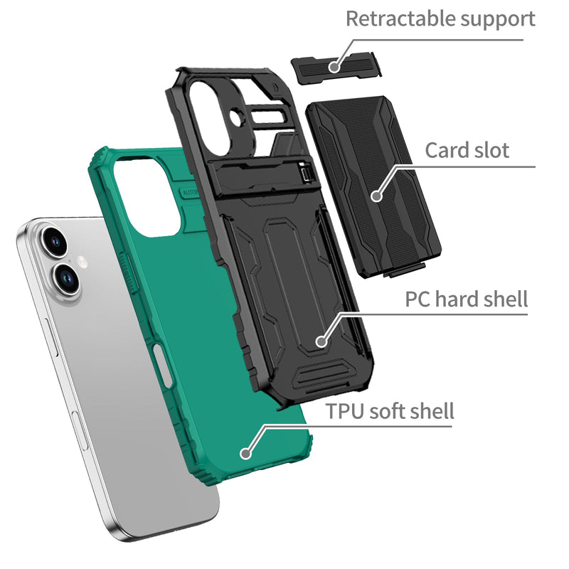 iPhone 17 Rugged Case with Card Holder & Kickstand [Teal]