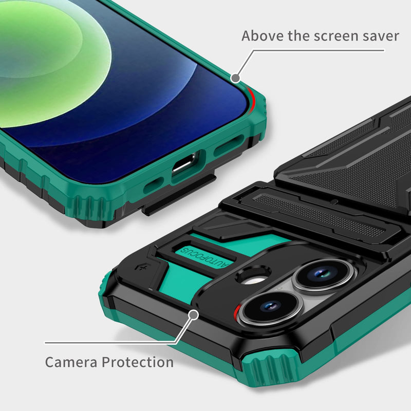 iPhone 17 Rugged Case with Card Holder & Kickstand [Teal]