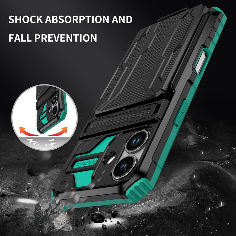 iPhone 17 Rugged Case with Card Holder & Kickstand [Teal]