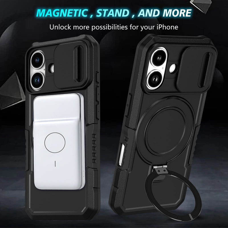 iPhone 17 MagSafe Case with Sliding Camera Cover & Ring Stand [Black]