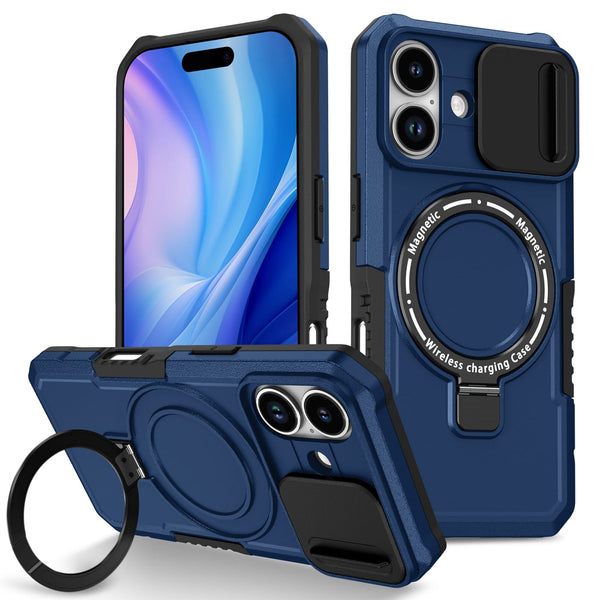 iPhone 17 MagSafe Case with Sliding Camera Cover & Ring Stand [Navy]