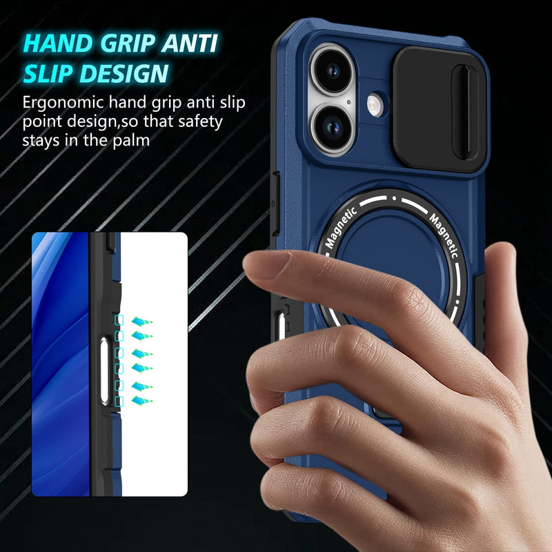 iPhone 17 MagSafe Case with Sliding Camera Cover & Ring Stand [Navy]