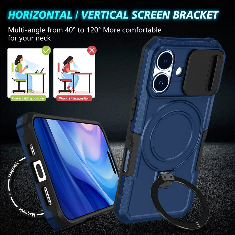 iPhone 17 MagSafe Case with Sliding Camera Cover & Ring Stand [Navy]