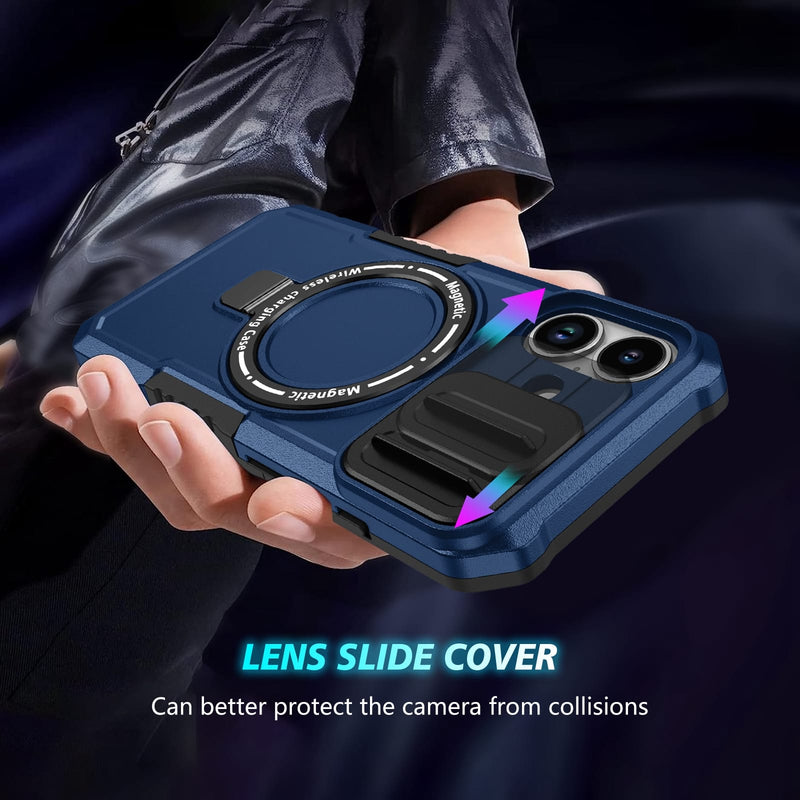iPhone 17 MagSafe Case with Sliding Camera Cover & Ring Stand [Navy]