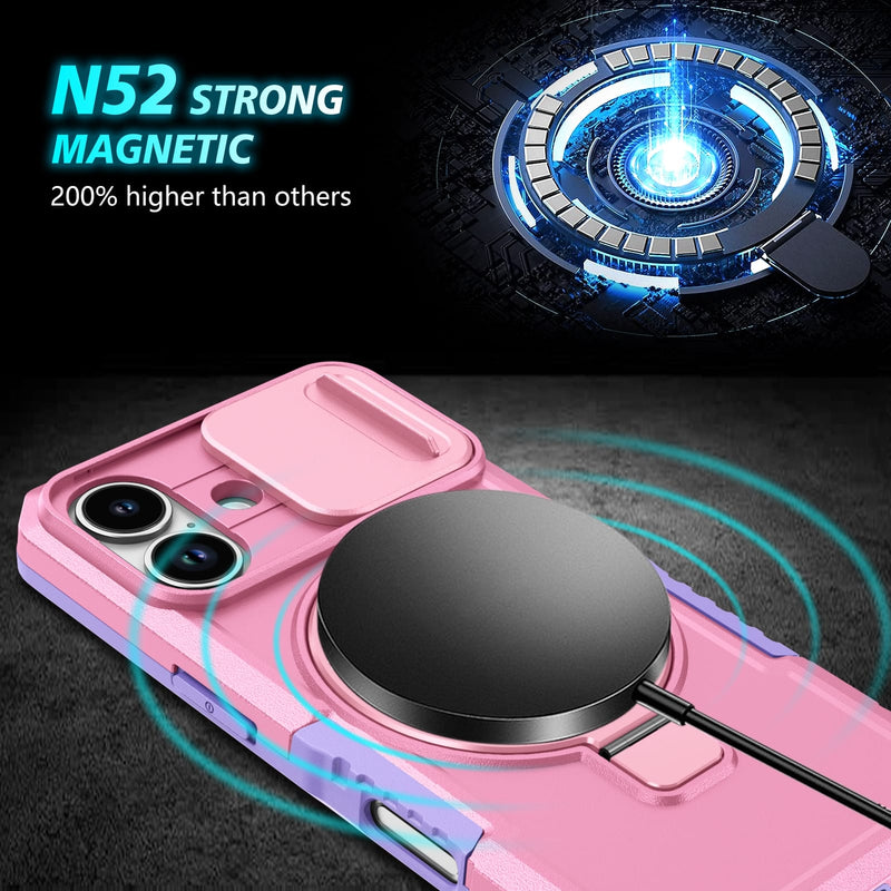 iPhone 17 MagSafe Case with Sliding Camera Cover & Ring Stand [PinkWhite]