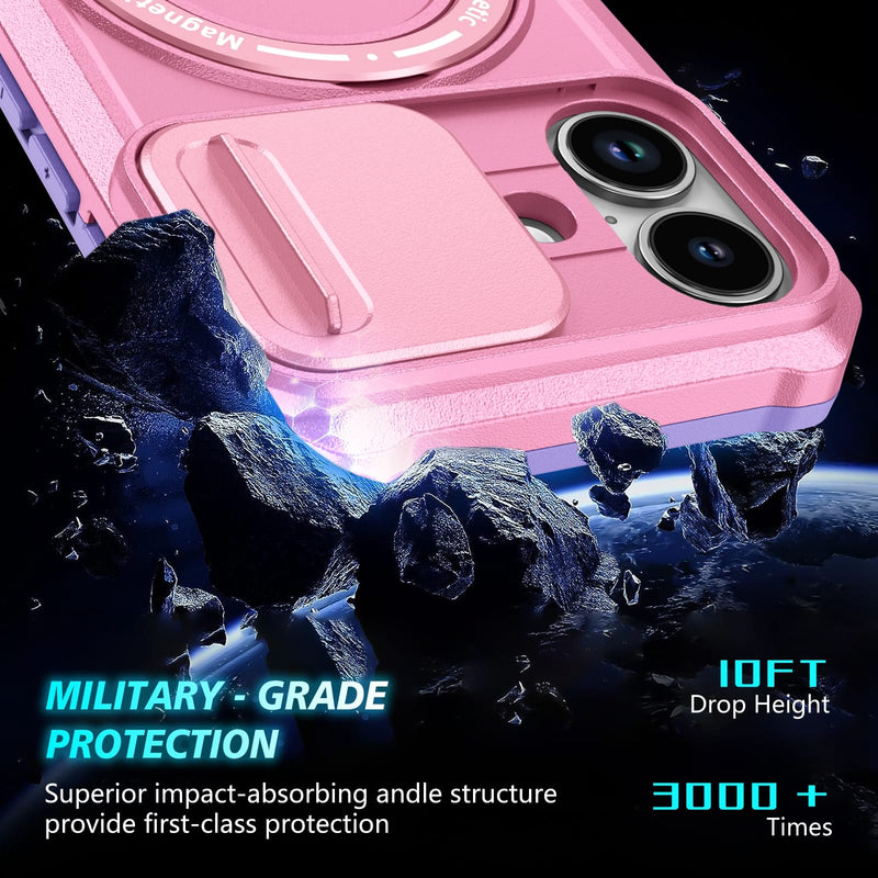 iPhone 17 MagSafe Case with Sliding Camera Cover & Ring Stand [PinkWhite]