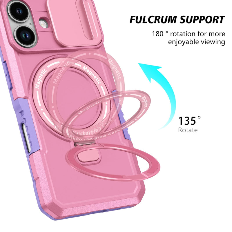 iPhone 17 MagSafe Case with Sliding Camera Cover & Ring Stand [PinkWhite]