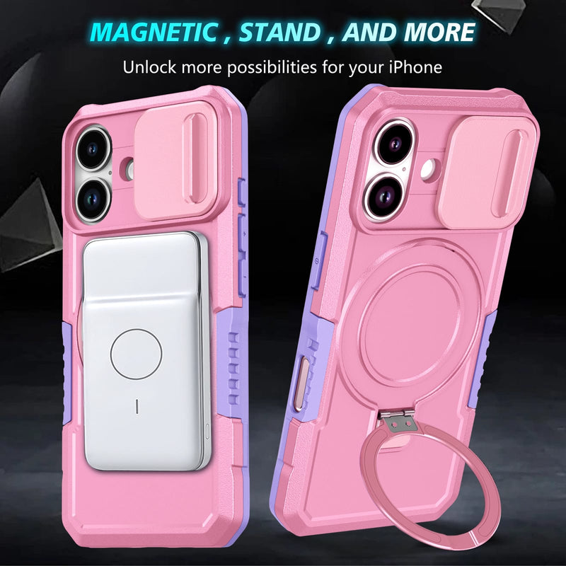 iPhone 17 MagSafe Case with Sliding Camera Cover & Ring Stand [PinkWhite]
