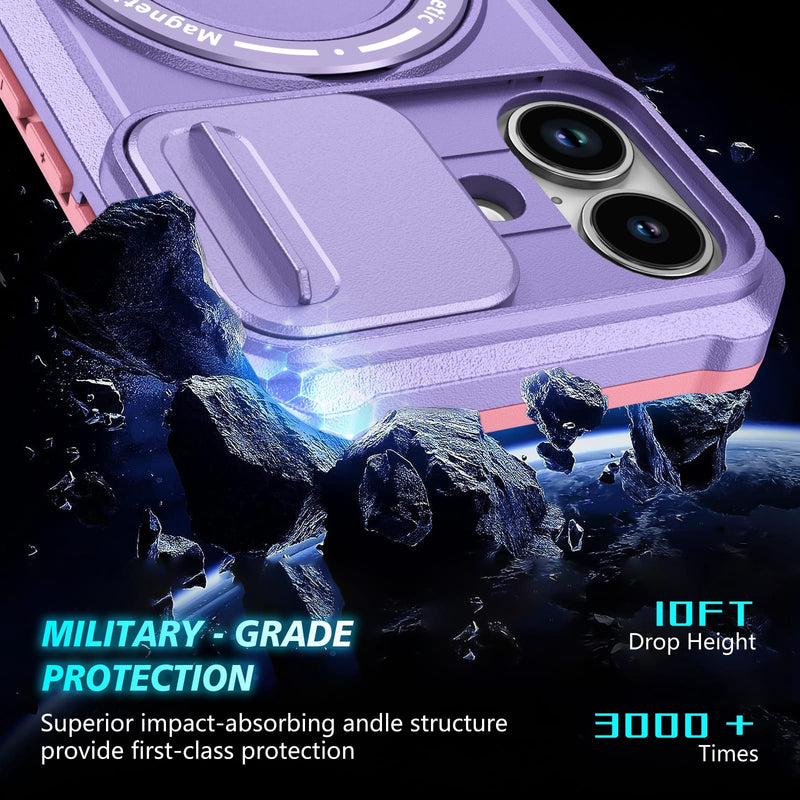 iPhone 17 MagSafe Case with Sliding Camera Cover & Ring Stand [Purple]