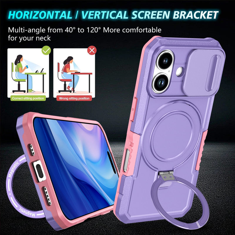 iPhone 17 MagSafe Case with Sliding Camera Cover & Ring Stand [Purple]