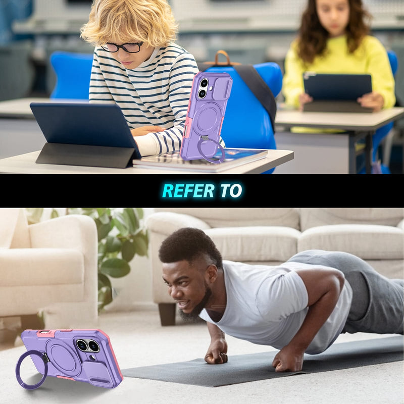 iPhone 17 MagSafe Case with Sliding Camera Cover & Ring Stand [Purple]