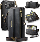 iPhone 17 Pro Crossbody Case with Strap, Card Slots & Zipper Pocket [Black]