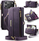 iPhone 17 Pro Crossbody Case with Strap, Card Slots & Zipper Pocket [Purple]