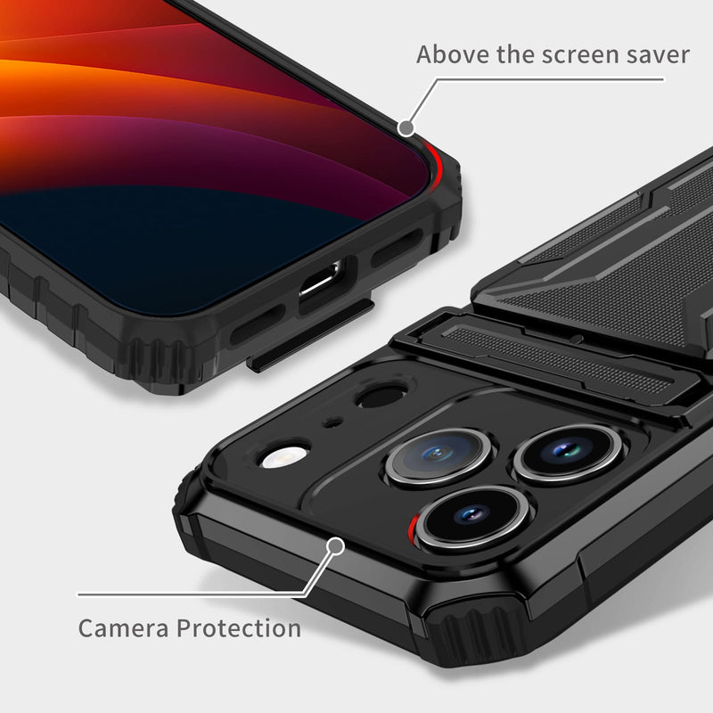 iPhone 17 Pro Rugged Case with Card Holder & Kickstand [Black]