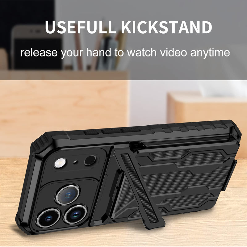 iPhone 17 Pro Rugged Case with Card Holder & Kickstand [Black]