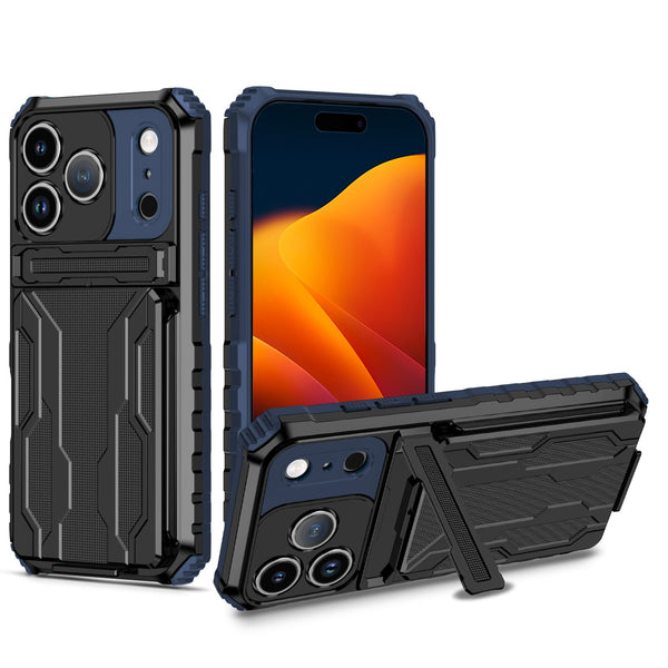 iPhone 17 Pro Rugged Case with Card Holder & Kickstand [Navy]