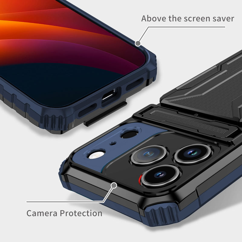 iPhone 17 Pro Rugged Case with Card Holder & Kickstand [Navy]