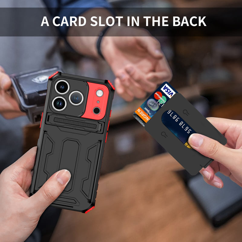 iPhone 17 Pro Rugged Case with Card Holder & Kickstand [Red]
